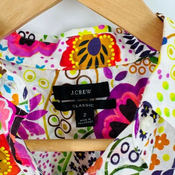 J. Crew Classic Popover Shirt Floral Print Button Down Long Sleeve Cotton Size 2 - Picture 4 of 7